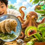 クマムシや食虫植物、タコ、カメレオンなど生物の多様性をコミカルに描いたイラスト