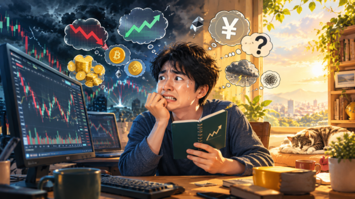 不安神経症 × 投資」という一見矛盾したテーマを、見ただけで理解できる画像
